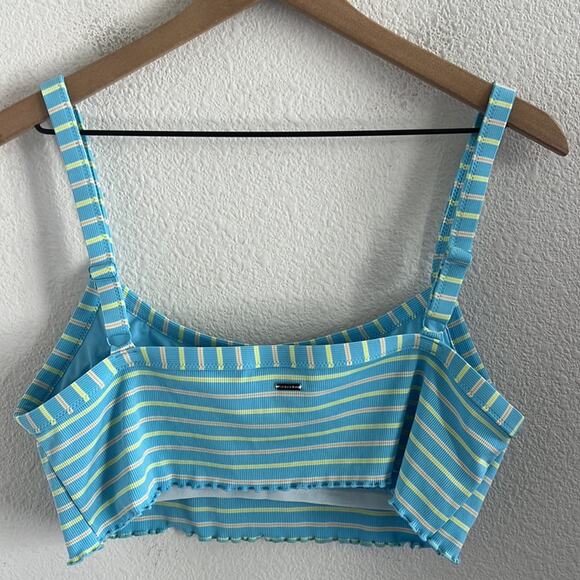 Volcom Stripped Cropped Bikini Top Festival Ditsy Ruffle Tank Style Shelf Bra L - Picture 2 of 6